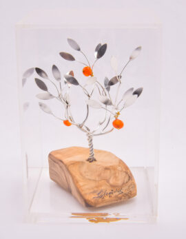Handmade sterling silver gift pomegranate tree in plexiglass box