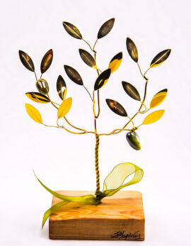 Handmade bronze gift olive tree in wood