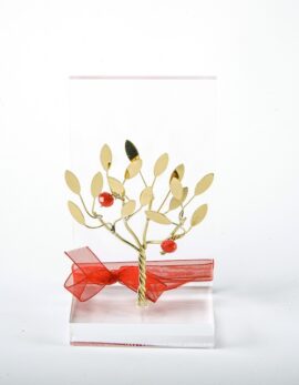 Handmade gift bronze business card case with pomegranate tree in plexiglass.