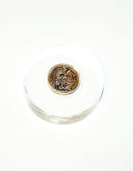 Paper weight gift in plexiglass with sterling silver coin handmade