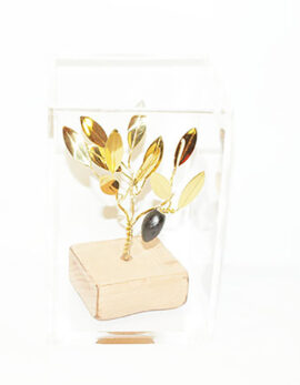 Brass handmade family olive tree in plexiglass